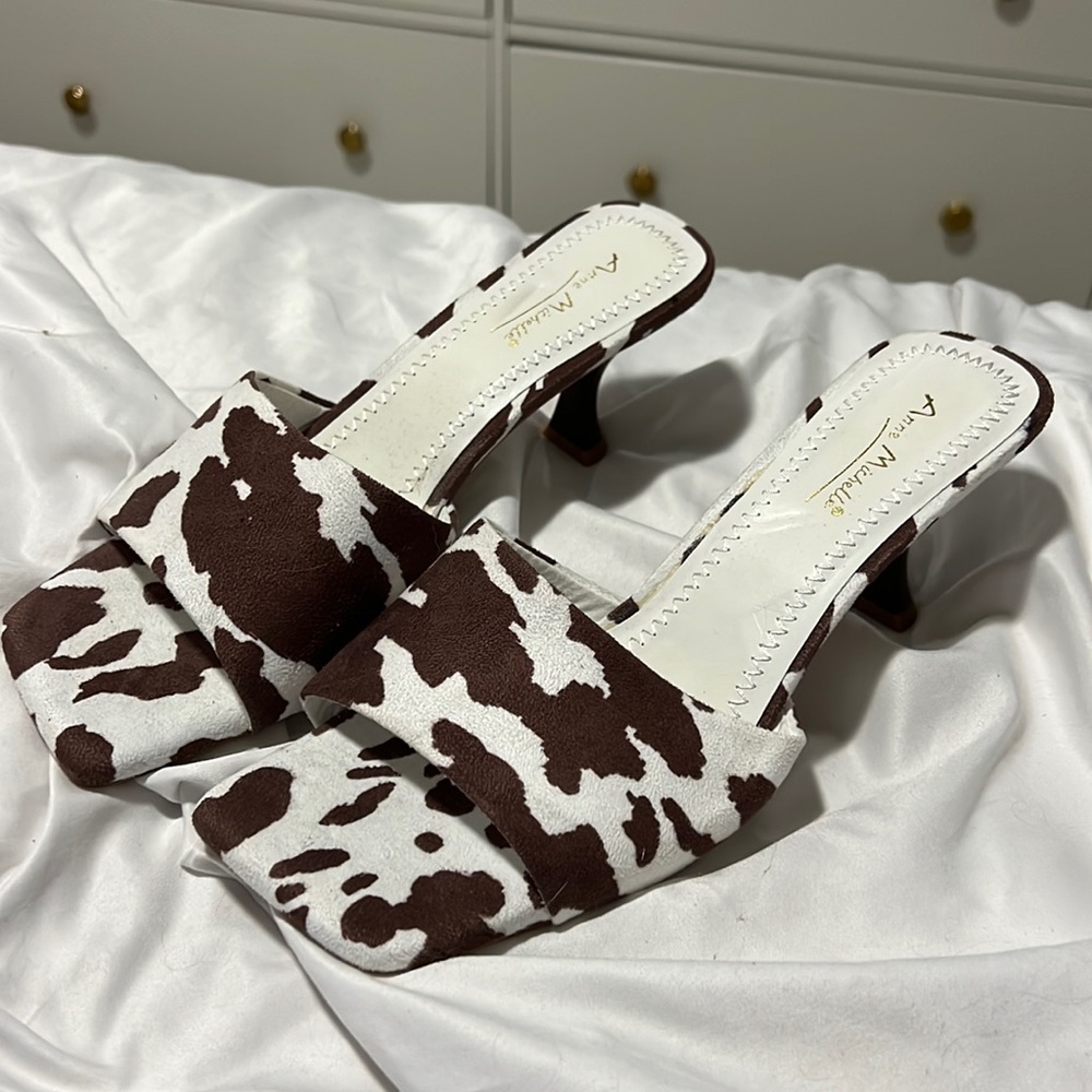 Brand new cow print mules